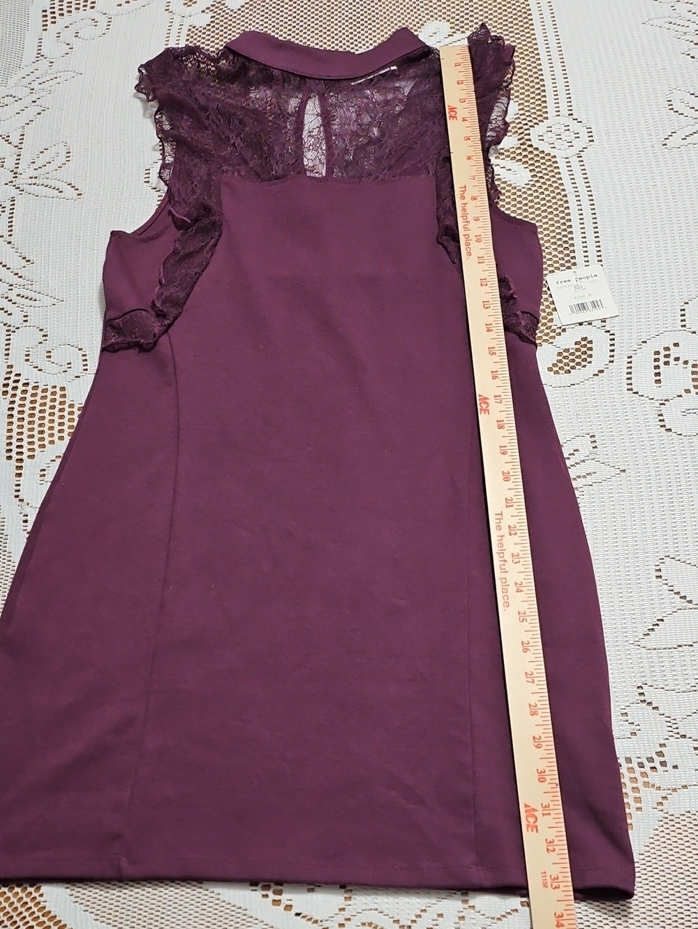 Free People NWT Plum Lace Mini Dress Ruffle Romantic Boho - Picture 3 of 9